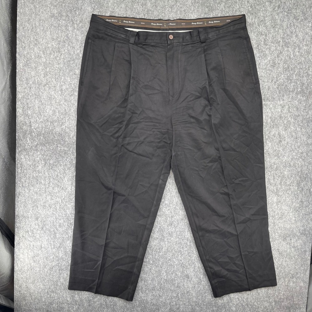 Tommy Bahama Relax Pants Mens 42 Black 100% Silk Double Pleated Dress Pants